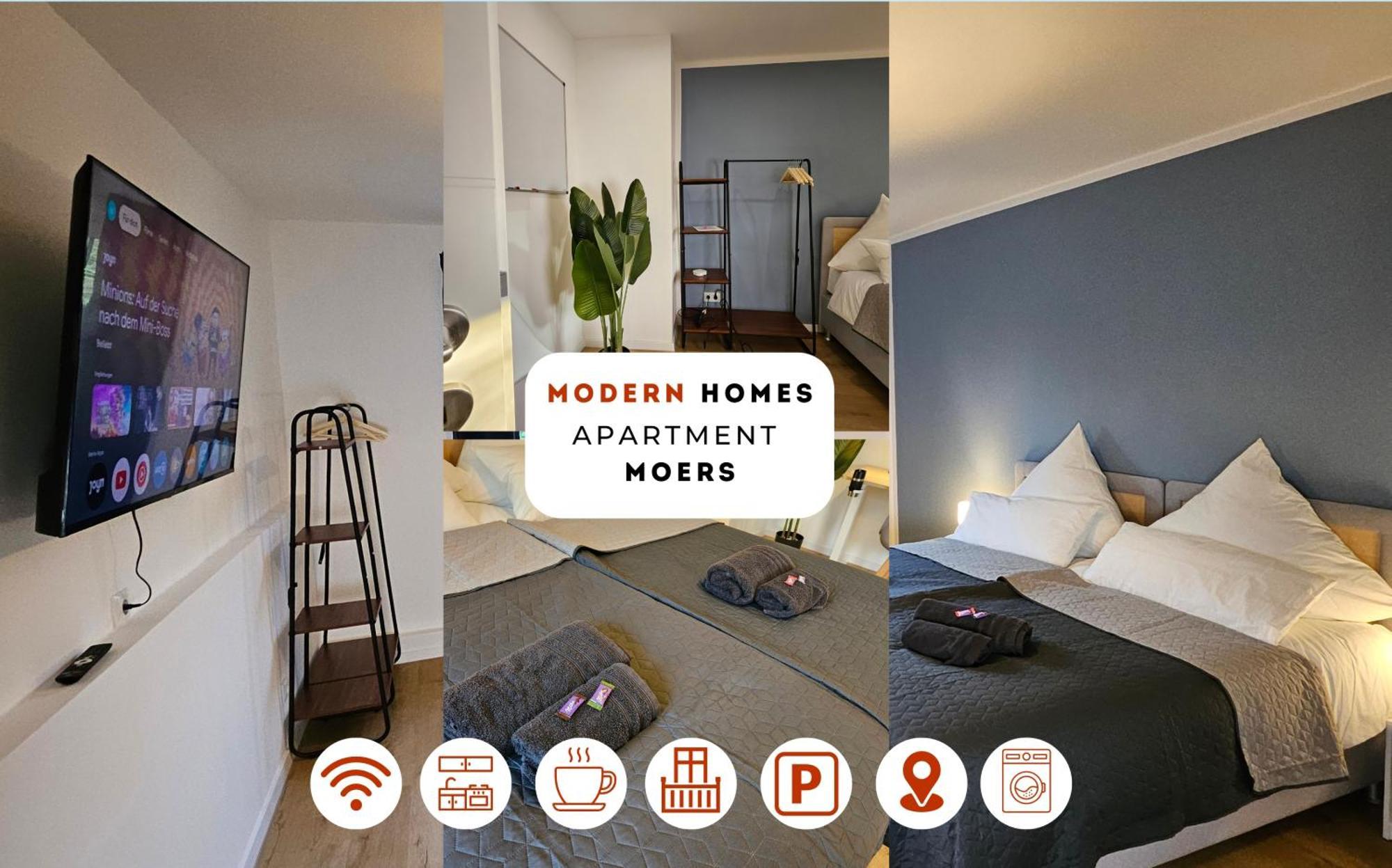 Modern Homes - Voll Ausgestatte Wohnung - Balkon - Hotelbetten - 4K Tv - Wlan โมเออร์ส ภายนอก รูปภาพ